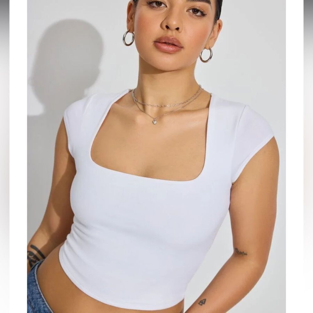 White Square Neck Women's Top